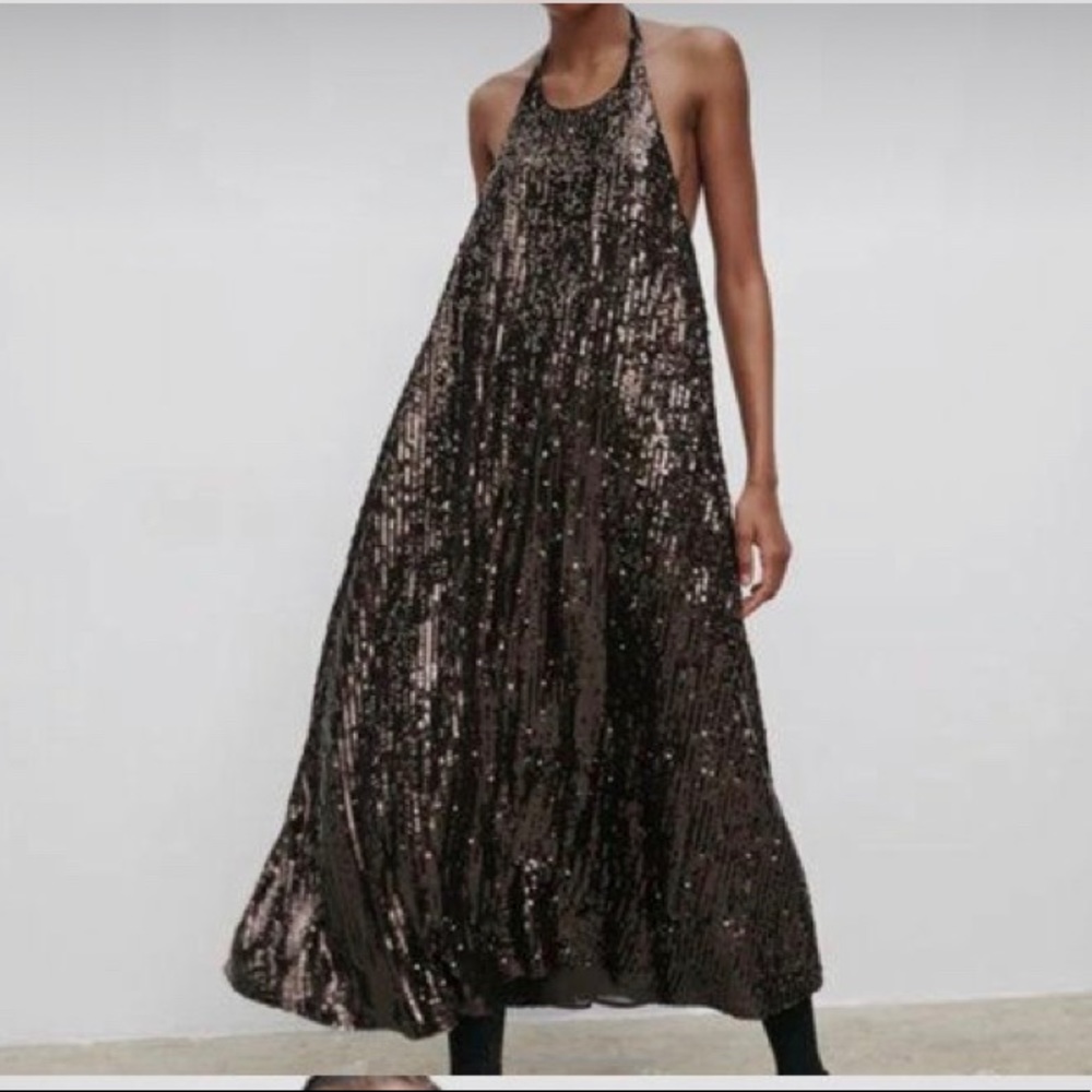 Zara nwot sequin halter dress